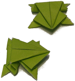 Two jumping origami frogs (trad.)